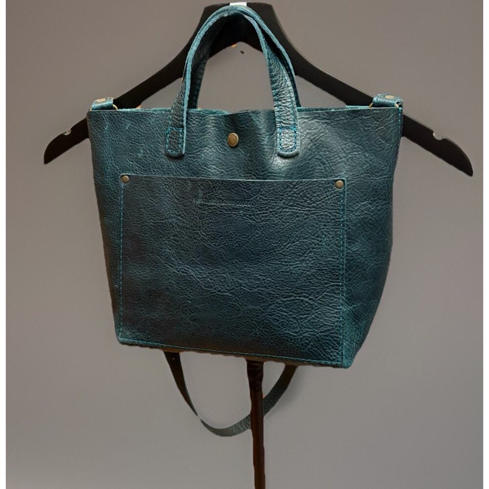 Portland Leather Almost Perfect Mini Crossbody Tote Blue Green - Picture 2 of 11